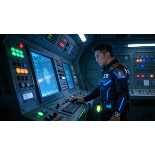 工程师陈星侧身站在显示屏前